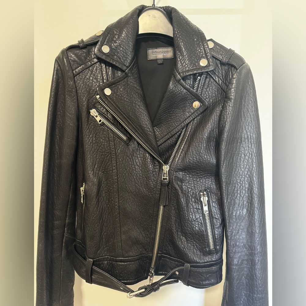 Mackage x Aritzia Rumer Pebbled Black Leather Moto Jacket - Picture 4 of 8